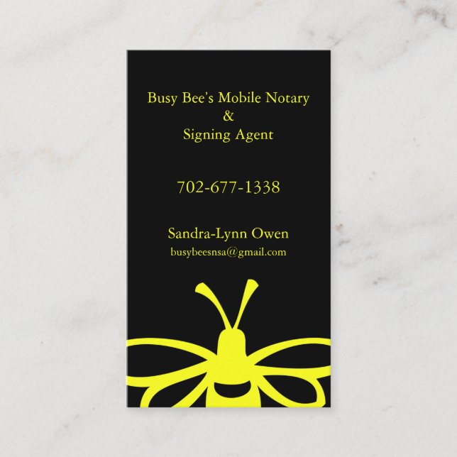 Busy Bee's Mobile Notary Loyalty Card $20 Cash (Front)