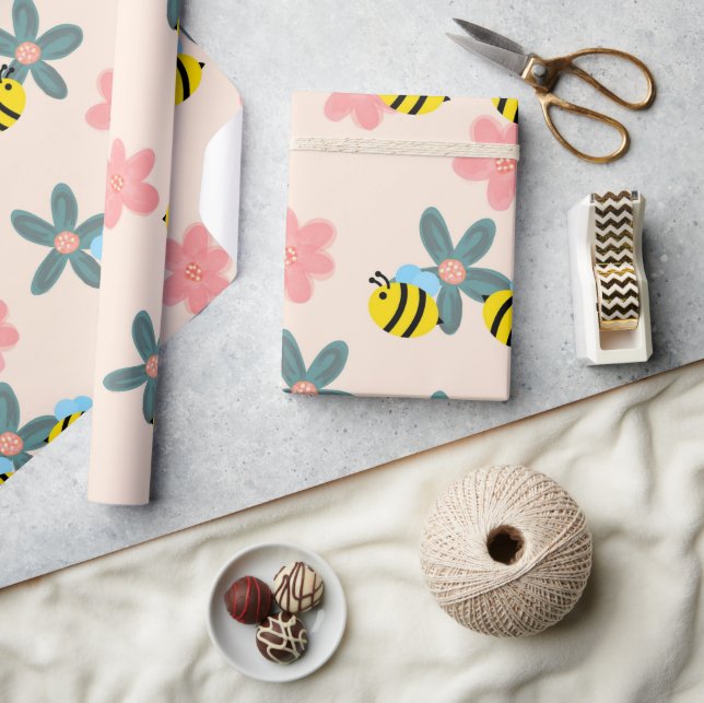 Busy Bees with Spring Flower Wrapping paper (Crafts)