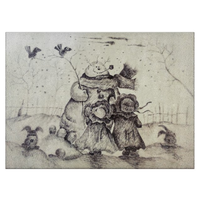 Busy building a snowman cutting board (Front)