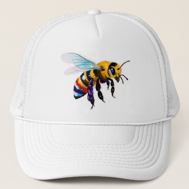 Busy Bumble Bee Honey Bee With Iridescent Wings Trucker Hat (Front)