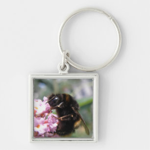 Busy Bumnlebee and Pink Flowers Keychain