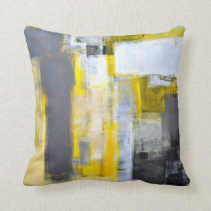 'Busy, Busy' Grey and Yellow Abstract Art Cushion