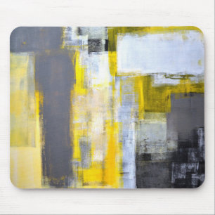 'Busy, Busy' Grey and Yellow Abstract Art Mouse Pad