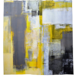 'Busy, Busy' Grey and Yellow Abstract Art Shower Curtain