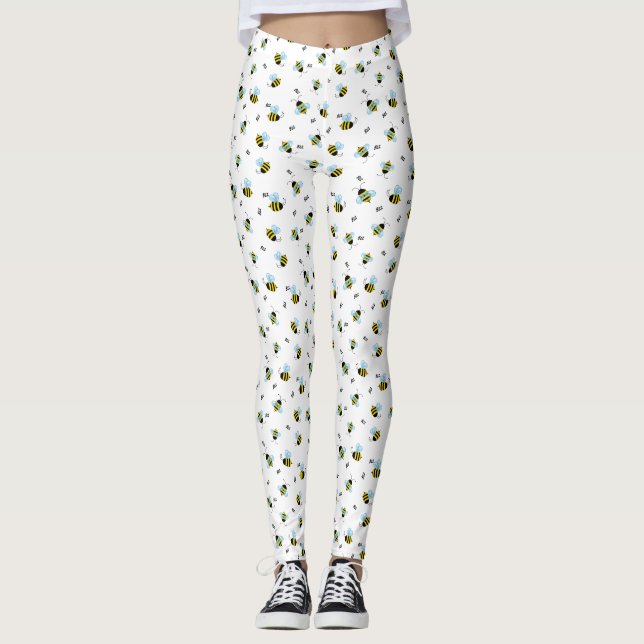 Busy Buzzing Bees Cute Bug Print Leggings (Front)