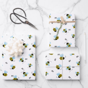 Busy Buzzing Bees Cute Garden Bug Print Wrapping Paper Sheet