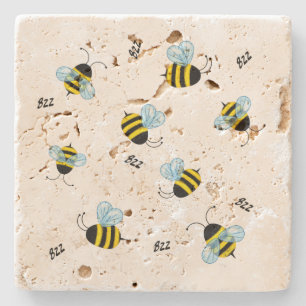 Busy Buzzing Bees Distressed Rustic Stone Coaster