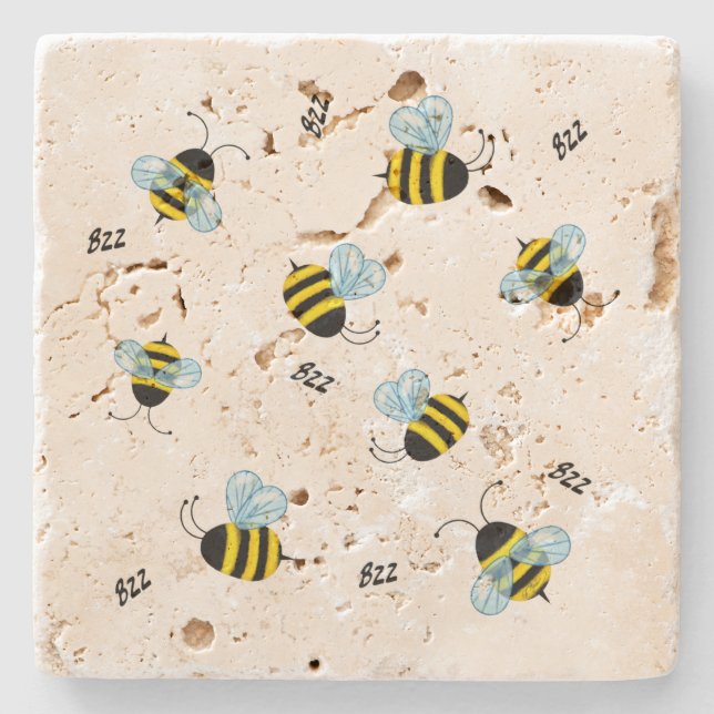 Busy Buzzing Bees Distressed Rustic Stone Coaster (Front)