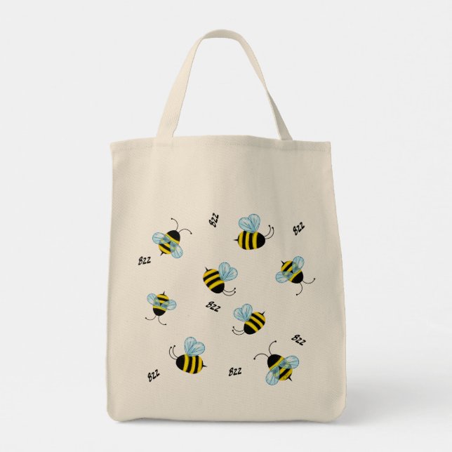 Busy Buzzing Bumble Bees Reusable Carry All Tote Bag (Back)