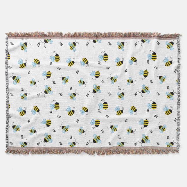 Busy Buzzing Bumblebees Cheerful Throw Blanket (Front)
