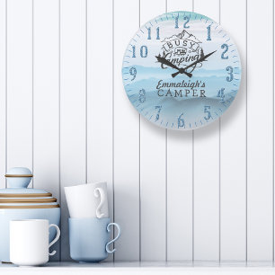 Busy Camping Time Custom Camper Large Clock