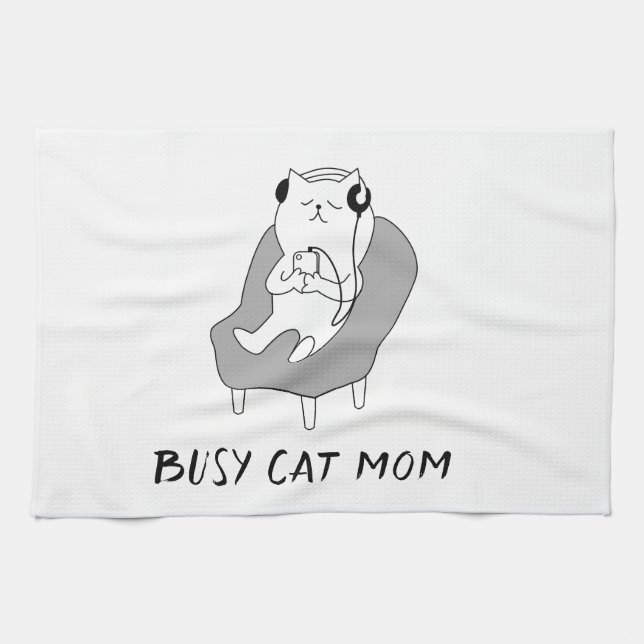 Busy Cat Mum     Tea Towel (Horizontal)
