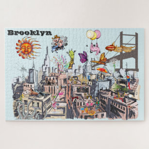 Busy City of Brooklyn Surreal Pop Art Jigsaw Puzzle