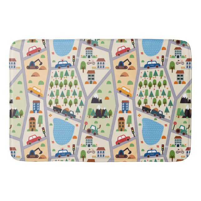 Busy City Roads Kids'  Bath Mat (Front)
