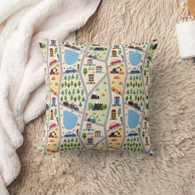 Busy City Roads Kids'   Cushion (Blanket)