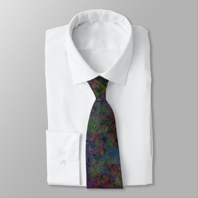 Busy Dark Multi Coloured Mosaic Tile Pattern Tie (Tied)