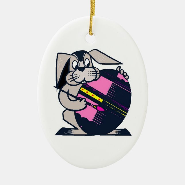 Busy Easter Bunny Ceramic Tree Decoration (Front)