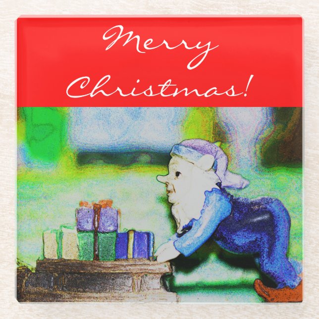 Busy Elf by Shirley Taylor Glass Coaster (Front)