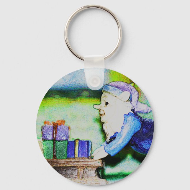 Busy Elf by Shirley Taylor Key Ring (Front)