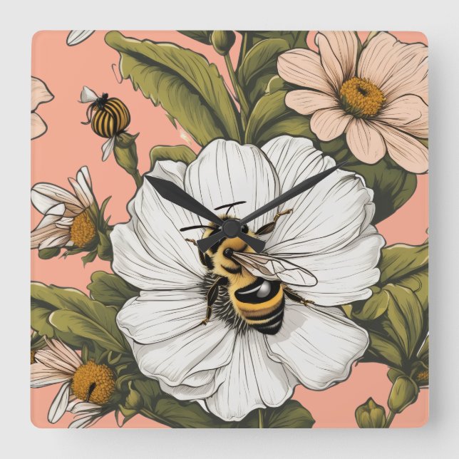 Busy gathering Pollen  Square Wall Clock (Front)