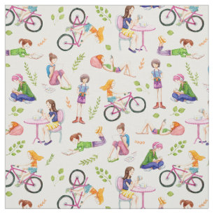 Busy Girls Watercolor Pattern Fabric