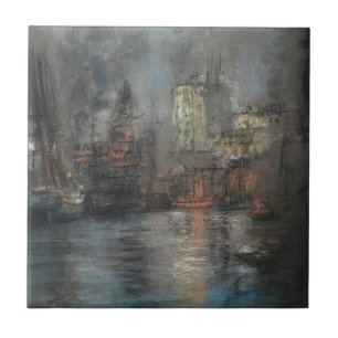Busy Harbour (by Glenn Cooper Henshaw) Ceramic Tile