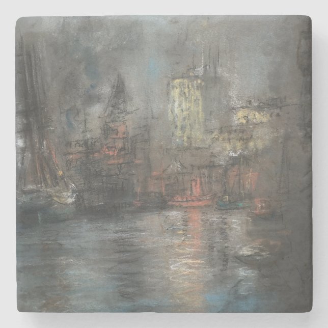 Busy Harbour (by Glenn Cooper Henshaw) Stone Coaster (Front)