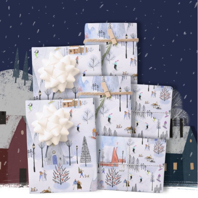 Busy Mountain Ski Village Wrapping Paper Sheet (Creator Uploaded)
