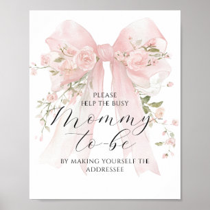 Busy Mum Address Floral Bow Girl Baby Shower Poster