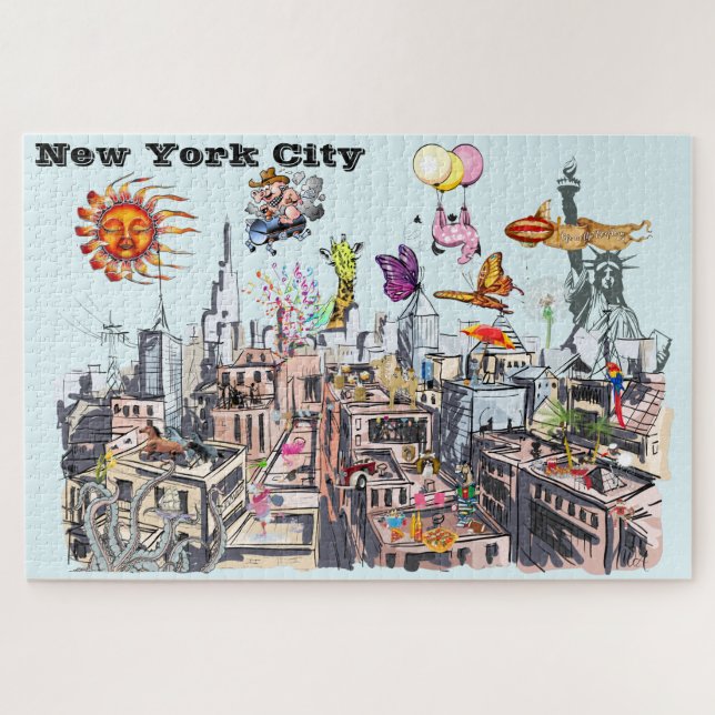 Busy New York City Surreal Pop Art Jigsaw Puzzle (Horizontal)