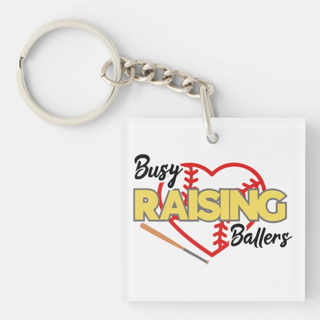 Busy Raising Ballers Baseball Mom Key Ring (Front)