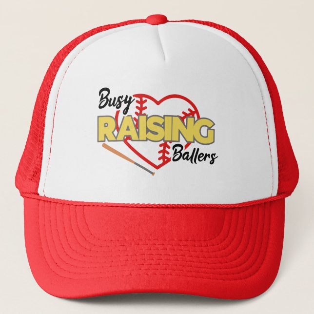 Busy Raising Ballers Baseball Mom Trucker Hat (Front)