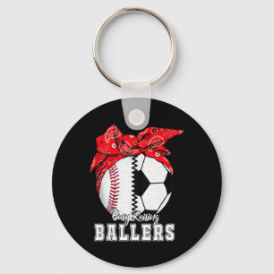 Busy Raising Ballers Baseball Soccer Bandanna Moth Key Ring