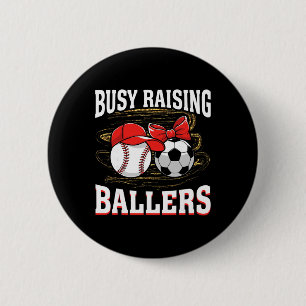 Busy Raising Ballers Baseball Soccer Mum Leopard W 6 Cm Round Badge
