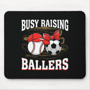Busy Raising Ballers Baseball Soccer Mum Leopard W Mouse Pad