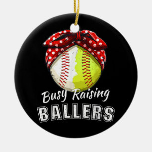 Busy Raising Ballers Funny Softball Baseball Game Ceramic Ornament