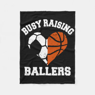 Busy Raising Ballers Soccer Basketball Heart Mum G Fleece Blanket