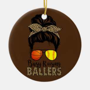 Busy Raising Ballers Softball And Basketball Mum Ceramic Ornament