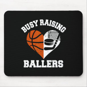 Busy Raising Byllers Bysketbyll Hockey Heart Mom G Mouse Pad