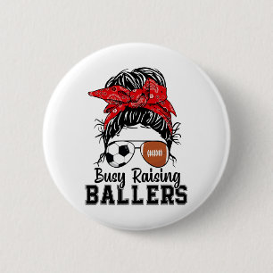 Busy Raising Llers Messy Bun Women's Sketll Soccer 6 Cm Round Badge