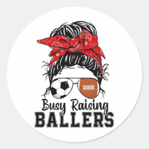 Busy Raising Llers Messy Bun Women's Sketll Soccer Classic Round Sticker