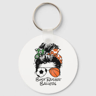 Busy Raising Llers Messy Bun Women's Sketll Soccer Key Ring