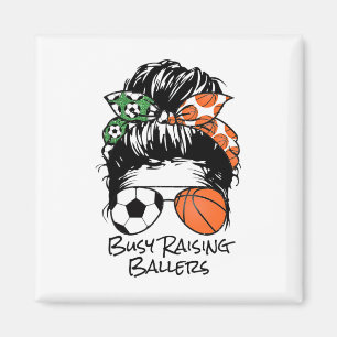 Busy Raising Llers Messy Bun Women's Sketll Soccer Magnet
