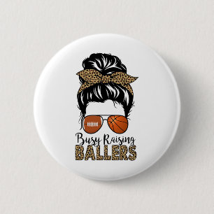 Busy Raising Llers Sketll And Footll Mum Messy Bun 6 Cm Round Badge