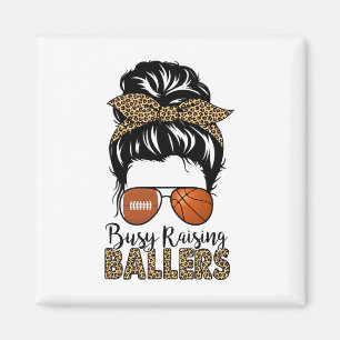 Busy Raising Llers Sketll And Footll Mum Messy Bun Magnet