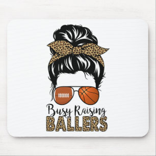 Busy Raising Llers Sketll And Footll Mum Messy Bun Mouse Pad