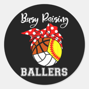 Busy Raising Llers Softll Volleyll Sketll Mom Classic Round Sticker