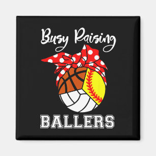 Busy Raising Llers Softll Volleyll Sketll Mom Magnet
