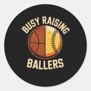 Busy Raising Llers Sports Mom Dad Sketll Softll Te Classic Round Sticker