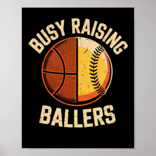 Busy Raising Llers Sports Mom Dad Sketll Softll Te Poster